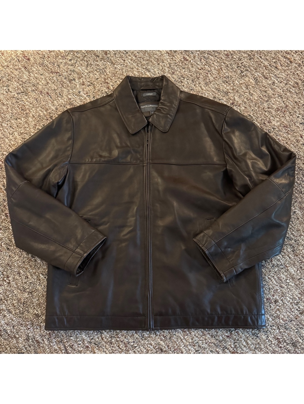 Perry Ellis Portfolio Lambskin Brown Genuine Leather Jacket Size Large